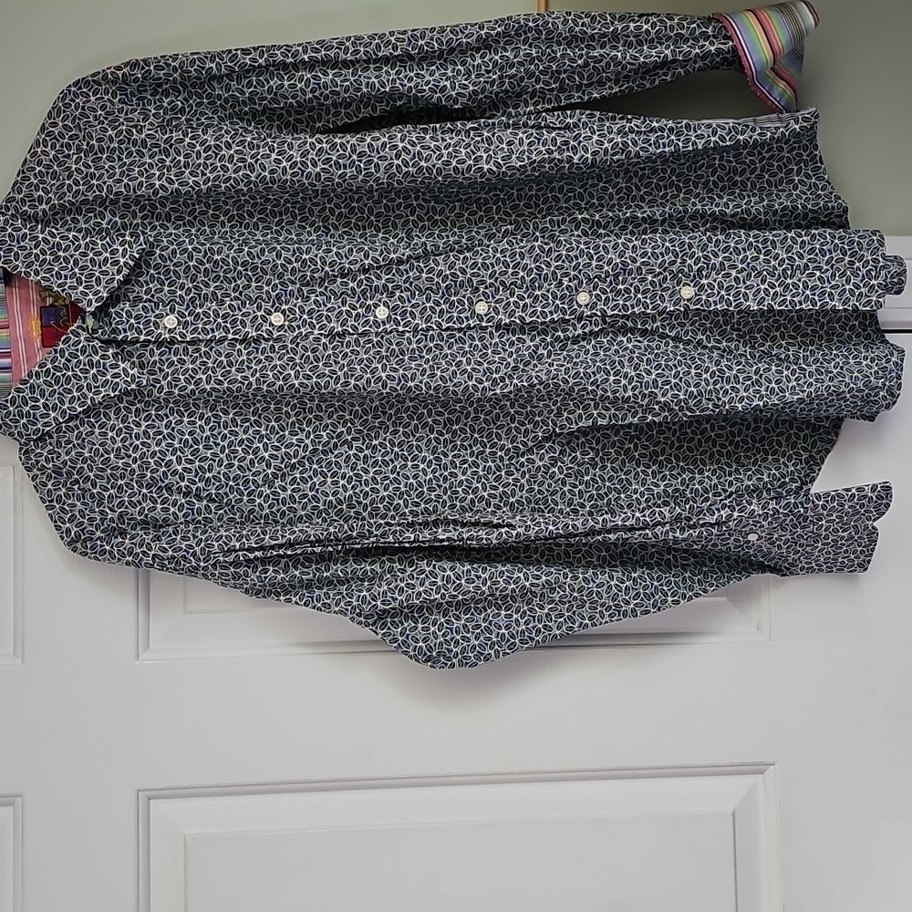 Robert Graham Shirt Button Down Long Sleeve Green Leaf Geometric Floral Print